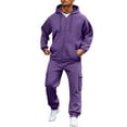 thumbnail image 1 of Kixjoy Purple Sweatsuits for Men Big and Tall Full Zip Hoodies and Sweatpants Sets Thermal Winter Sweatsuit Long Sleeve Casual Basic Men's Tracksuits with Pockets, Purple XL, 1 of 8