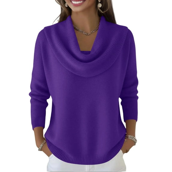 Kixjoy Purple Tops for Women Trendy Long Sleeve Cowl Neck Fall Clothing Casual Knit Sweaters for Women Basic Fashion Loose Fit Shirts, Purple XL