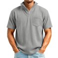 thumbnail image 1 of Kixjoy Quarter Zip Pullover Men Short Sleeve Corduroy Big and Tall Stand Collar Polo Shirt Casual Loose Fit Basic Pullover Tops with Pockets, Gray S, 1 of 9