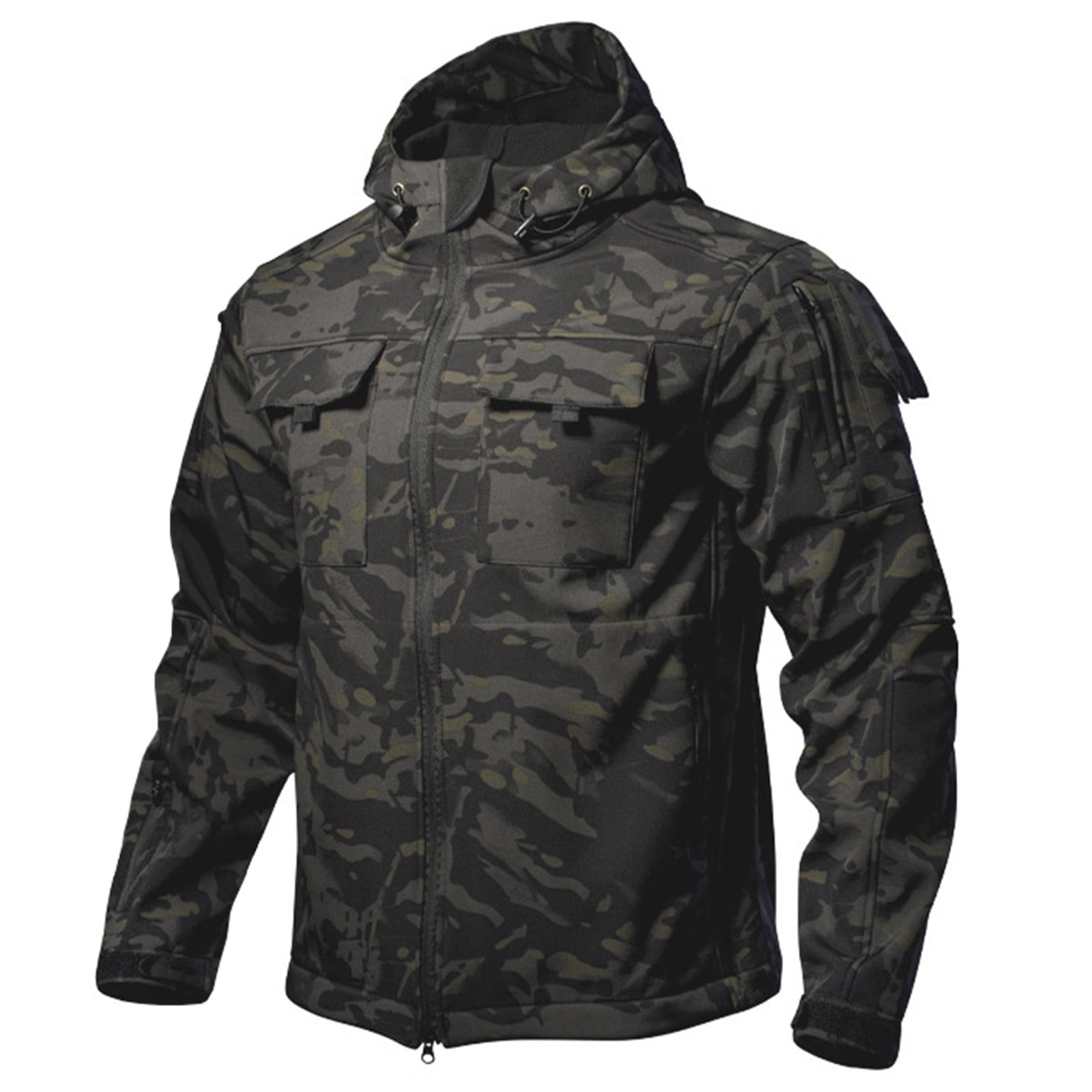 Kixjoy Rain Jacket Men Big and Tall Waterproof Hooded Jackets Long Sleeve Full Zip Fall Coats Warm Outdoor Camo Windbreaker Jackets for Men with Pockets, Multicolor 3XL