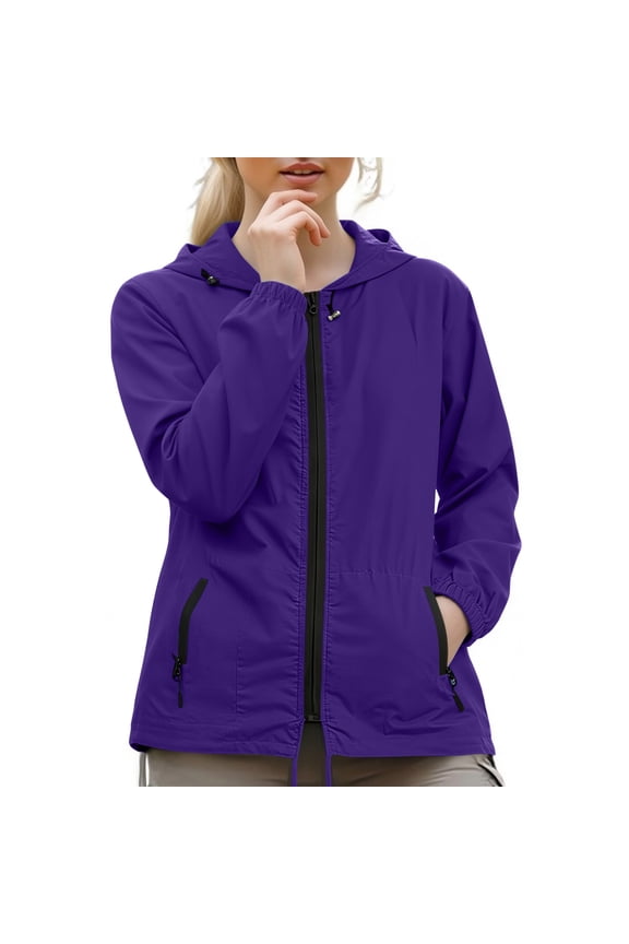 Rain Jacket Women Waterproof Windbreaker Raincoat Cycling Running Hiking Golf Travel Gear Hood Lightweight Packable, Dark Purple XL
