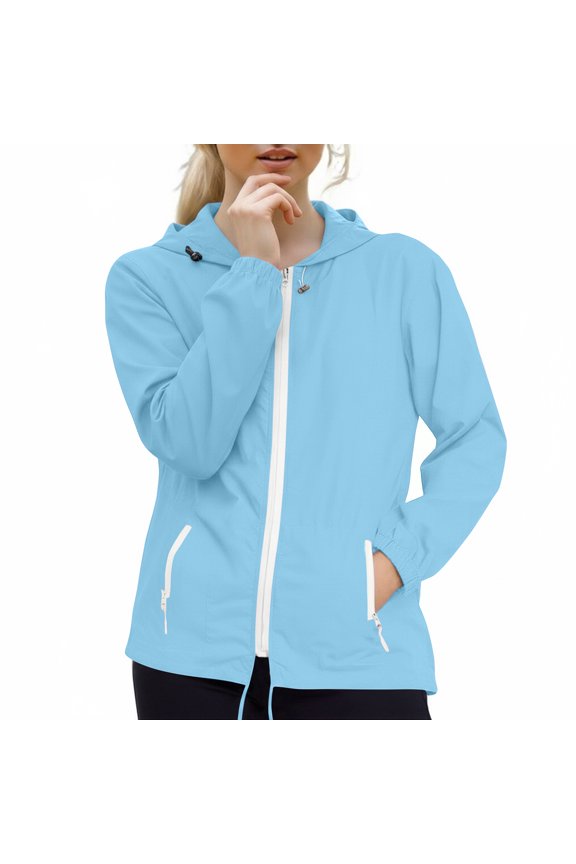 Rain Jacket Women Waterproof Windbreaker Raincoat Cycling Running Hiking Golf Travel Gear Hood Lightweight Packable, Sky Blue S