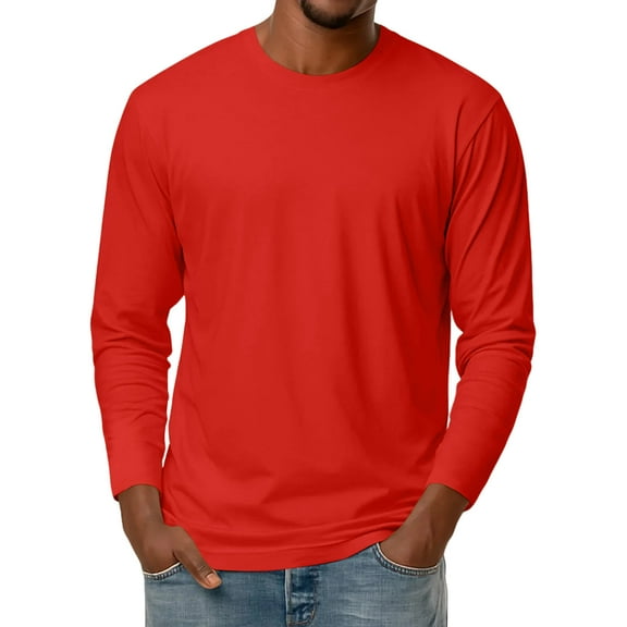 Kixjoy Red Undershirts Men Big and Tall Crewneck Shirts Long Sleeve Winter Slim Fit Warm Undershirt Lightweight Comfortable Basic Mens Pullover, Red 3XL