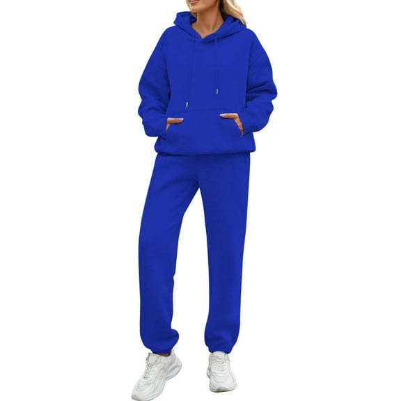Kixjoy Royal Blue Sweatsuit for Women 2 Piece Set Casual Oversized Fashion Hoodies Sweatpants 2 Piece Set Jogging Fall Fleece Sweatsuits for Women Sport Athletic Tracksuit Women with Pockets, Blue M