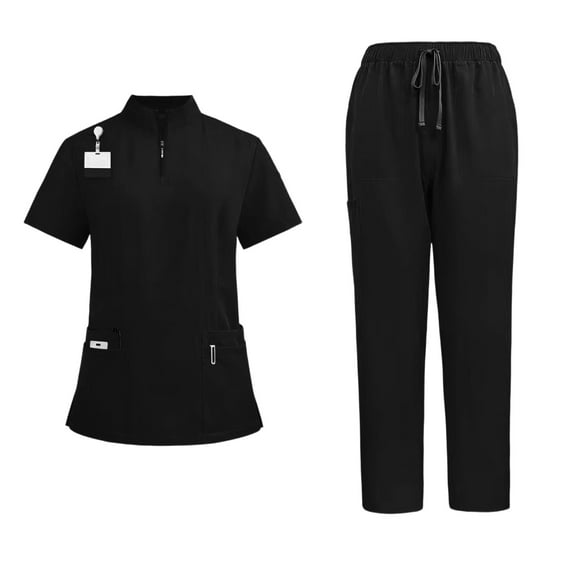 Kixjoy Scrub Sets for Men Short Sleeve V Neck Stretch Medical Scrubs Soft Jogger Loose Nurse Uniform Soild Lightweight Scrub Top and Jogger Pants with Pockets, Black XL