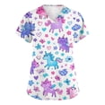 thumbnail image 1 of Kixjoy Scrub Shirts for Women Oversized Short Sleeve V Neck Scrubs Animal Printed Stretch Medical Shirt Casual Lightweight Blouses for Women with Pockets, Light Purple XL, 1 of 6