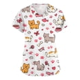 thumbnail image 1 of Kixjoy Scrubs for Women Oversized Short Sleeve V Neck Scrubs Animal Printed Stretch Casual Shirt Medical Lightweight Womens Uniform Tops with Pockets, White 3XL, 1 of 6