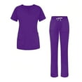 thumbnail image 1 of Kixjoy Scrubs for Women Set Stretch V Neck Soft Nurseing Scrubs Short Sleeve Loose Drawstring Nurse Uniform Lightweight Basic Scrub Top and Pants with Pockets, Dark Purple S, 1 of 4