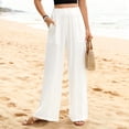 thumbnail image 1 of Kixjoy Pants for Women Lounge Wide Leg Linen Pant Flowy Fashion High Waisted Trousers Soild Summer Vacation Outfits for Women, White L, 1 of 5
