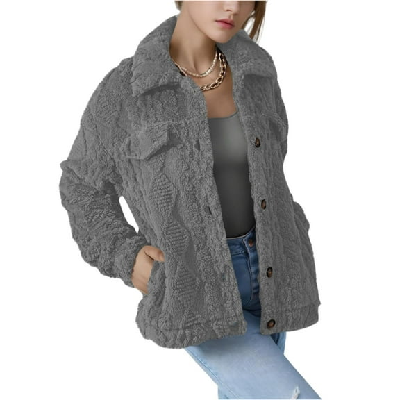 Kixjoy Shearling Coats for Women Oversized Fuzzy Open Front Coat Long Sleeve Plain Lapel Jackets Fashion Warm Winter Cardigan for Women, Gray S
