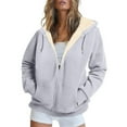thumbnail image 1 of Kixjoy Sherpa Hoodie Women Oversized Warm Zipper Hoodie Casual Thick Fall Sweatshirt Jackets Women Drawstring Long Sleeve Hooded Coats with Pockets, Dark Gray L, 1 of 4