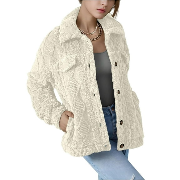 Kixjoy Sherpa Jacket Women Oversized Lapel Long Sleeve Open Front Coat Faux Fur Basic Plush Cardigan Warm Fashion Winter Coat for Women, Beige L