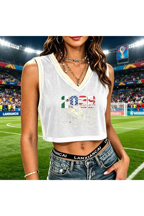 Soccer Cup 2026 Cropped Tank Top World Soccer Fans Jersey Sleeveless V-Neck Sport Tee Summer M