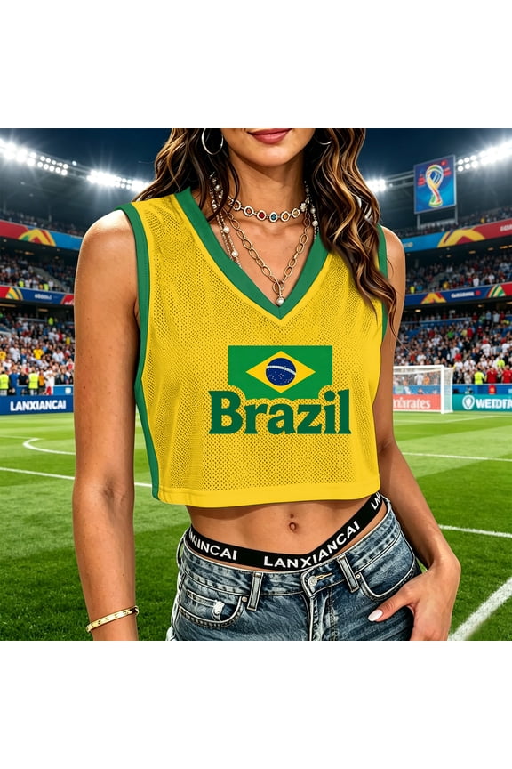 Soccer Cup 2026 Cropped Tank Top World Soccer Fans Jersey Sleeveless V-Neck Sport Tee Summer XXL