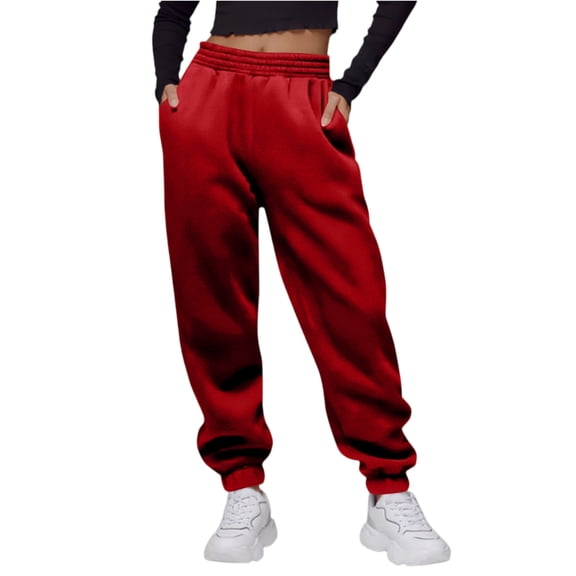 Kixjoy Straight Leg Sweatpants Women Casual Drawstring Elastic Waisted Sweatpants Warm Fall Low Rise Pant Trendy Workout Lightweight Womens Sweat Pants with Pockets, Red S