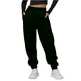 thumbnail image 1 of Kixjoy Straight Leg Sweatpants for Women Casual Drawstring Low Rise Sweatpants Thermal Fall Elastic Waisted Pants Trendy Workout Lightweight Sweat Pants for Womens with Pockets, Dark Green L, 1 of 5