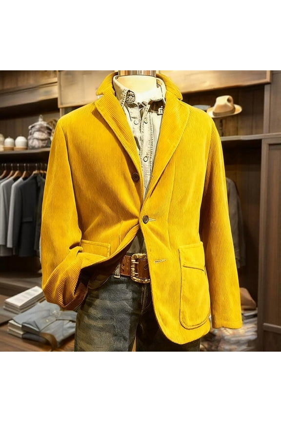 Suit Jacket for Men Big and Tall Long Sleeve One Button Blazers Fashion Regular Fit Lightweight Suit Jacket Soild Fall Casual Mens Jacket with Pockets, Yellow M