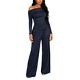 thumbnail image 1 of Kixjoy Sweat Suits for Womens 2 Piece Plus Size Wide Leg Wide Leg Pant 2 Piece Long Sleeve Workout Casual Sweatsuits Plain Thermal Fall Loungewear Sets Woman, Navy L, 1 of 5