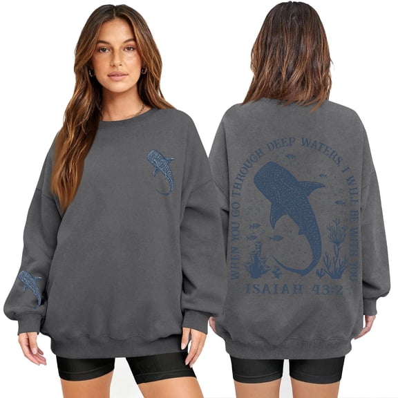 Kixjoy Sweatshirts for Women Faith Bible Verse Graphic Crewneck Sweatshirts Plus Size Long Sleeve Pullover Loose Fit Trendy Cozy Womens Clothes, Dark Gray S