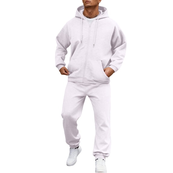 Kixjoy Sweatsuits for Men Big and Tall Zip up Sweatshirt and Sweatpants Set Thermal Winter Sweatsuits Long Sleeve Casual Basic Tracksuits for Men with Pockets, White L
