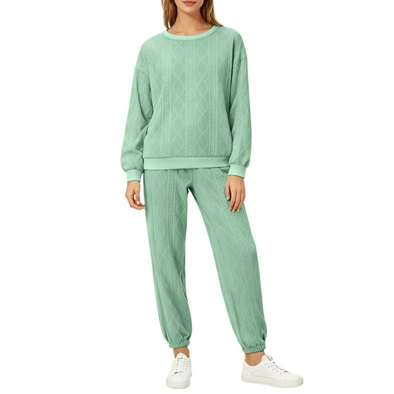 Kixjoy Sweatsuits Women 2 Piece Outfit Oversized Casual Long Sleeve Sweatsuits Athletic Thermal Crewneck Sweatshirts and Pants 2 Piece Basic Winter Womens Clothing, Mint Green XL