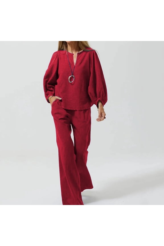 Sweatsuits Women 2 Piece Outfit Plus Size Casual Long Sleeve Sweatsuit Workout Thermal Sweatshirts and Pants 2 Piece Plain Fall Loungewear Sets Woman with Pockets, Red XL