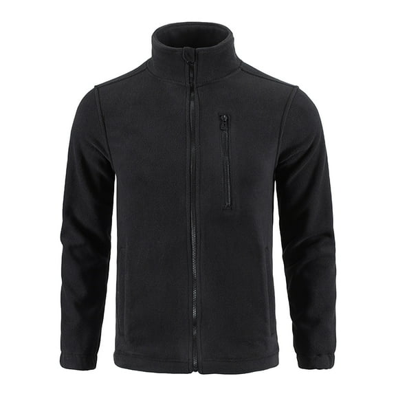 Kixjoy Tactical Jacket for Men Big and Tall Fleece Casual Jackets Long Sleeve Full Zip Winter Coat Thermal Outdoor Camo Mens Hoodies with Pockets, Black 3XL