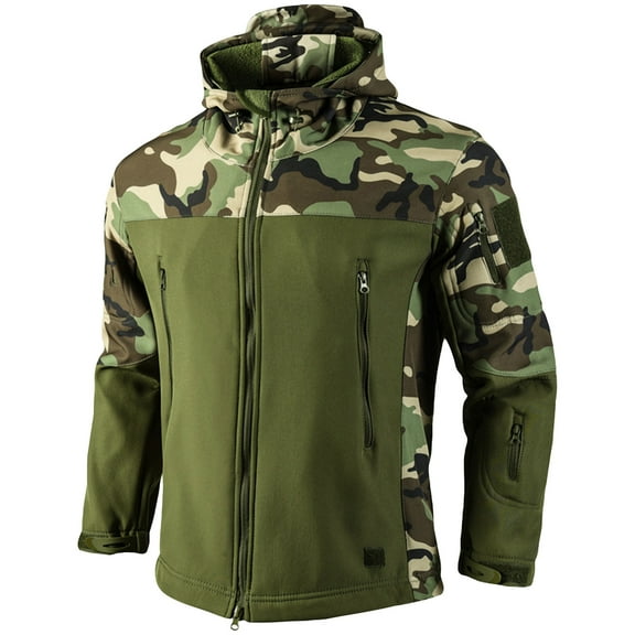 Kixjoy Tactical Jacket for Men Long Sleeve Waterproof Hooded Jacket Big and Tall Zip Up Winter Coat Outdoor Camo Thermal Mens Hoodies with Pockets, Camouflage M