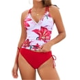 thumbnail image 1 of Kixjoy Tankini Swimsuits for Women High Waisted Tummy Control Swimsuits Two Piece Beach V Neck Bathing Suit Halter Floral Print Fashion Womens Bathing Suits, Red S, 1 of 7