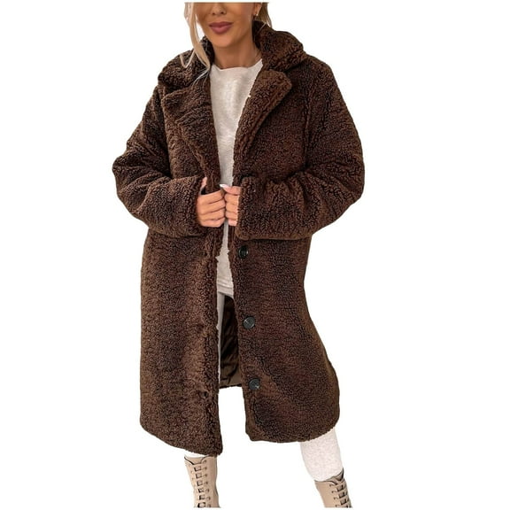Kixjoy Teddy Coat for Women Oversized Lapel Long Sleeve Open Front Coats Faux Fur Basic Fuzzy Cardigan Warm Fashion Winter Jackets for Women, Coffee XL