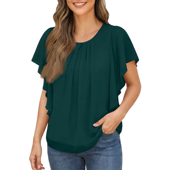 Kixjoy Trendy Womens Clothing Puff Sleeve Fashion V Neck Shirt Lightweight Plain Tunic T Shirts Casual Fall Blouses for Women, Dark Green S