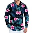 thumbnail image 1 of Kixjoy Tropical Shirts for Men Big and Tall Long Sleeve Button Down Shirts Loose Fit Casual Stretch Collared Shirts Summer Beach Lightweight Shirts for Men, Royal Blue L, 1 of 4