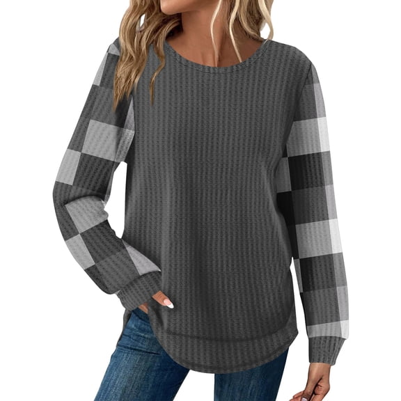 Kixjoy Tunic Tops for Women Long Sleeve Plus Size Waffle Knit Fashion Tunic Top Striped Cozy Loose Fit T Shirts Casual Fall Outfit for Women, Dark Gray XXL