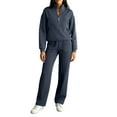 thumbnail image 1 of Kixjoy Two Piece Sets for Women Oversized Fashion Long Sleeve Sweatsuit Quarter Zip Thermal Wide Leg Pant Sets Plain Fall Loungewear Sets Woman, Navy S, 1 of 4