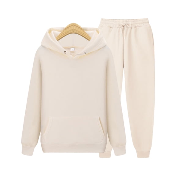 Kixjoy Two Piece Sets for Women Oversized Fashion Long Sleeve Sweatsuits Athletic Warm Hoodies and Pants 2 Piece Basic Winter Outfits for Women, Beige M