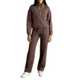 thumbnail image 1 of Kixjoy Two Piece Sets for Women Oversized Sweatshirts and Pants 2 Piece Long Sleeve Quarter Zip Fashion Sweatsuit Plain Thermal Fall Loungewear Sets Woman, Coffee L, 1 of 4