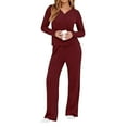 thumbnail image 1 of Kixjoy Two Piece Sets for Women Plus Size Fashion Long Sleeve Sweatsuits Athletic Warm Wide Leg Wide Leg Pant Sets Ribbed Knit Fall Outfits for Women, Wine XXL, 1 of 5