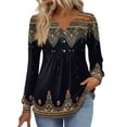 thumbnail image 1 of Kixjoy V Neck Tops for Women Oversized Long Sleeve Button Down Shirts Casual Travel Lightweight Tunic Tops Trendy Winter Floral Print Outfits for Women, Black L, 1 of 4
