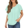 thumbnail image 1 of Kixjoy V Neck Tops for Women Trendy Fashion Puff Sleeve Shirts Tunic Lightweight Basic Shirts Casual Summer Womens Tops, Light Green M, 1 of 4