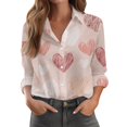 thumbnail image 1 of Kixjoy Valentines Day Outfit Women Trendy Button Down Collared Shirts Long Sleeve Plus Size Lounge Tunic Tops Lightweight Dressy Graphic Tees, Khaki 3XL, 1 of 5
