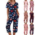 thumbnail image 1 of Kixjoy Valentines Sets for Women Tops and Capris Short Sleeve Casual Summer Tracksuit Classic Plus Size Loose Fit Outfits for Women with Pockets, Royal Blue L, 1 of 7