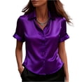 thumbnail image 1 of Kixjoy Velvet Tops for Women Short Sleeve Elegant Collared Top Cozy Casual Soild Blouse Holiday Dressy Fall Womens Tops, Purple M, 1 of 5