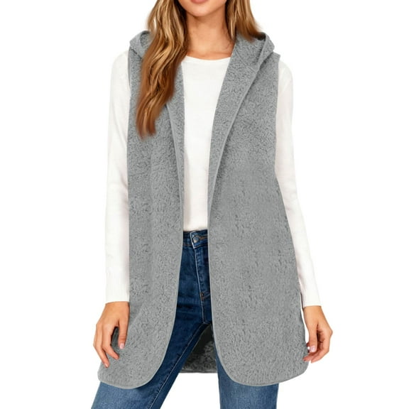 Kixjoy Vest for Women Sherpa Oversized Hooded Vest Fall Thermal Sleeveless Jackets Fuzzy Casual Lightweight Cardigan Vest for Women, Light Gray S