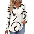 thumbnail image 1 of Kixjoy White Long Sleeve Shirts for Women V Neck Plus Size Button Down Shirt Casual Winter Lightweight Tunic Top Trendy Work Geometric Print Women's Clothing, White S, 1 of 4