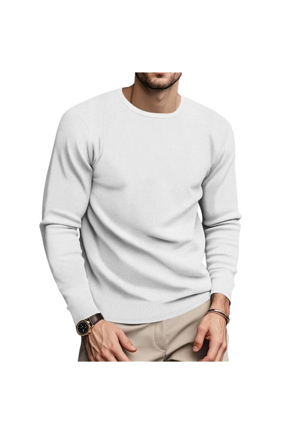 White Long Sleeve T Shirt Men Thermal Long Sleeve Crewneck Sweater Fall Vintage Mens Sweater Comfort Casual Plus Size Sweatshirts, White 2XL