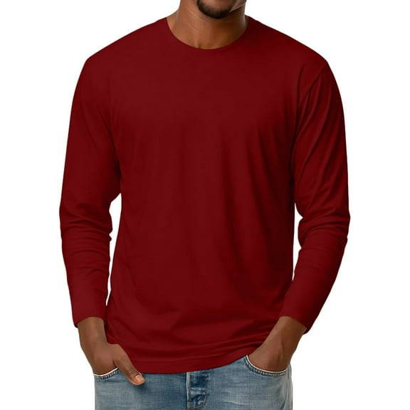 Kixjoy Wine Undershirts Men Big and Tall Slim Fit Crewneck Shirts Long Sleeve Fall Thermal Undershirts Basic Soft Lightweight Men's Clothing, Wine 3XL