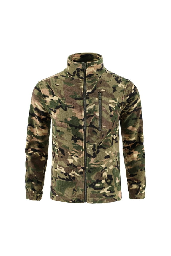 Winter Coats for Men Big and Tall Fleece Casual Jacket Long Sleeve Zip Up Fall Coat Thermal Outdoor Camo Windbreaker Jackets for Men with Pockets, Green 2XL