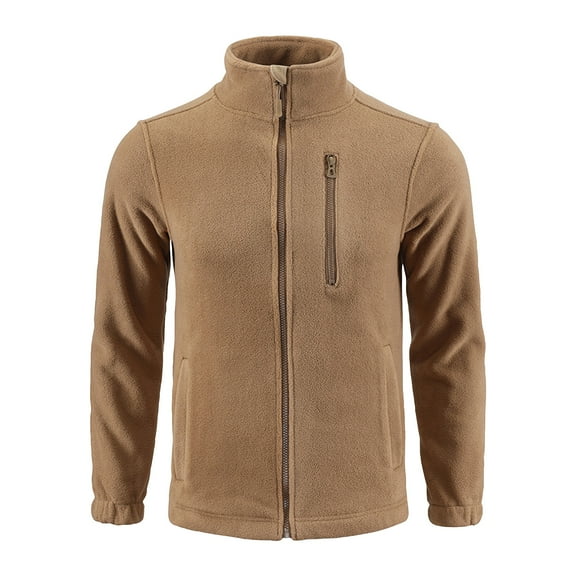 Kixjoy Winter Coats for Men Long Sleeve Fleece Casual Jacket Big and Tall Zip Up Fall Coat Hiking Camo Thermal Mens Windbreaker with Pockets, Khaki XL