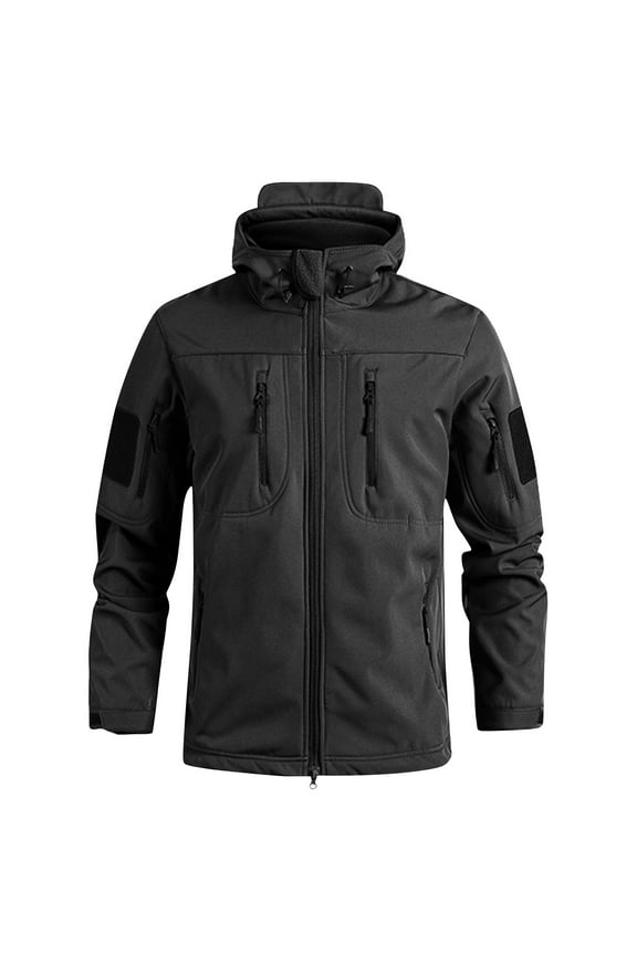 Winter Coats for Men Long Sleeve Waterproof Hooded Jackets Big and Tall Full Zip Winter Coat Hiking Breathable Thermal Windbreaker Jackets for Men with Pockets, Black 2XL