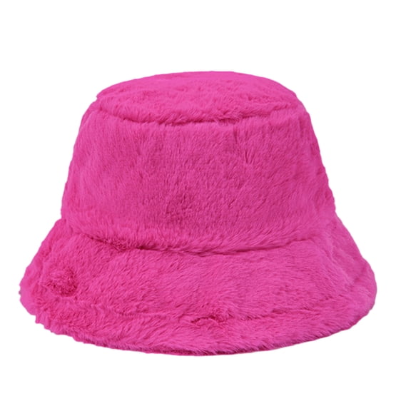 Kixjoy Winter Faux Fur Fluffy Bucket Hat – Warm Fisherman Cap for Women,Hot Pink